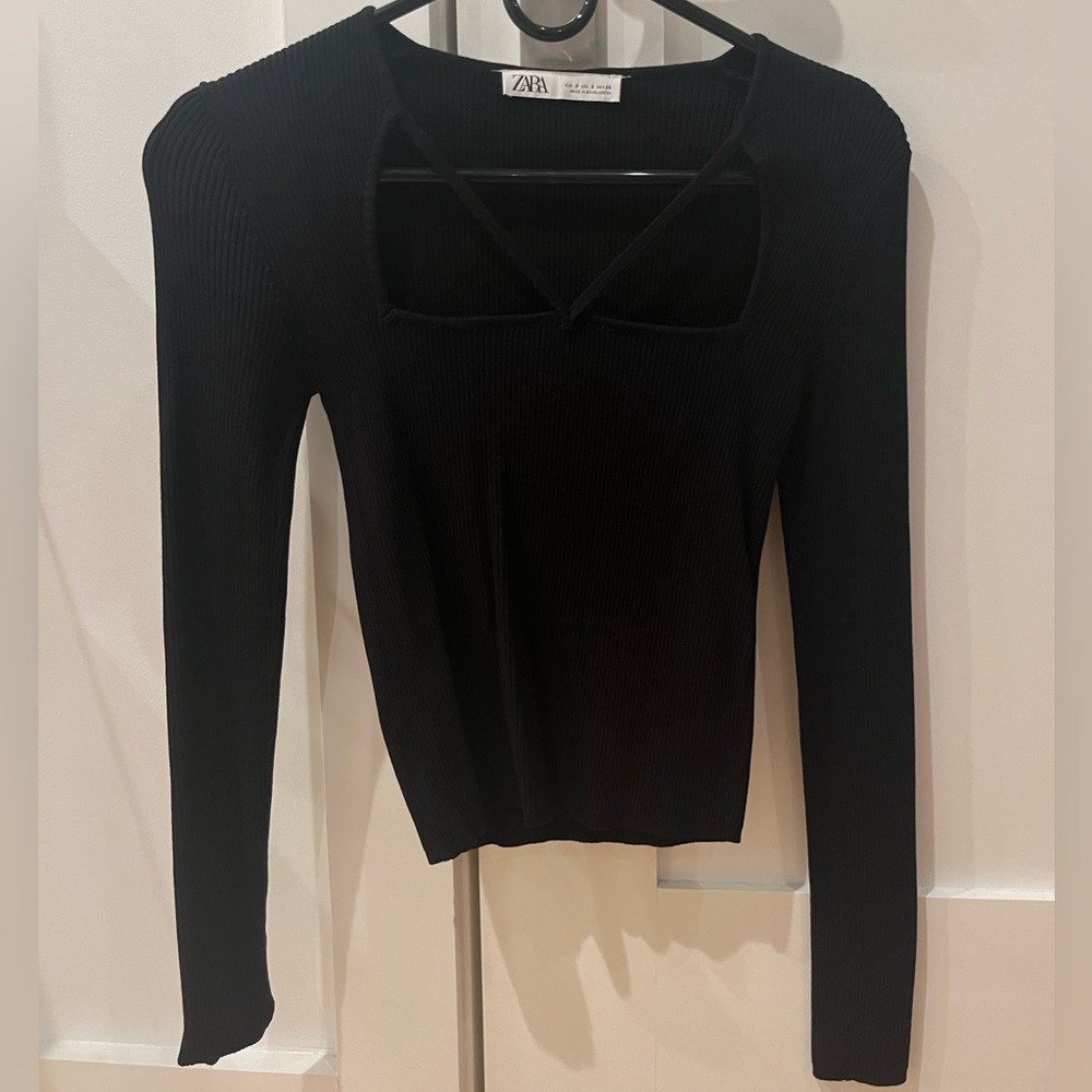 Zara black cut-out long sleeve top